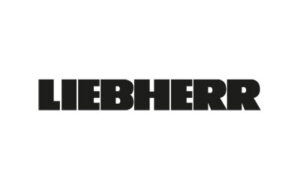 Schwarzes LIEBHERR-Textlogo in fetten Großbuchstaben auf weißem Hintergrund.