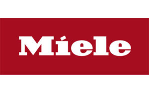 Miele-Logo in fetten weißen Buchstaben auf rotem, rechteckigem Hintergrund.