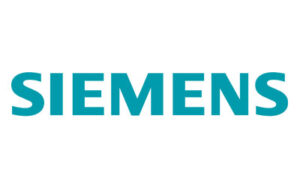 Das Siemens-Logo in fetten, blaugrünen Großbuchstaben auf weißem Hintergrund.