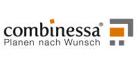 Kombiniertes Logo mit dem deutschen Text Planen nach Wunsch und geometrischen Formen in Orange und Grau auf der rechten Seite.