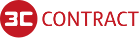 3C Contract-Logo mit 3C in Weiß auf einem roten Kreis und CONTRACT in roten Großbuchstaben rechts daneben.