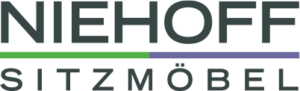 Niehoff Sitzmöbel Logo mit grünen und violetten Linien unter dem Wort "NIEHOFF" und "SITZMÖBEL" darunter in grauer Schrift.