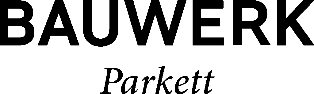 Das Bild zeigt den Schriftzug BAUWERK Parkett in fetter und kursiver schwarzer Schrift auf hellem Hintergrund.