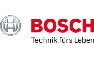 Bosch-Logo mit grauem Emblem und rotem Schriftzug BOSCH, darunter der Slogan Technik fürs Leben in Schwarz.