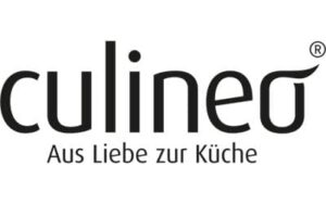 Culinea-Logo mit dem Slogan Aus Liebe zur Küche in schwarzer Schrift auf weißem Hintergrund.