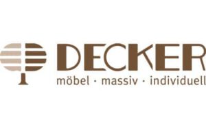 Logo mit einem stilisierten Baum und dem Text DECKER möbel - massiv - individuell in Braun auf weißem Hintergrund.