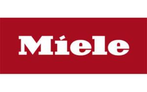 Miele-Logo mit weißem Text auf rotem Hintergrund.